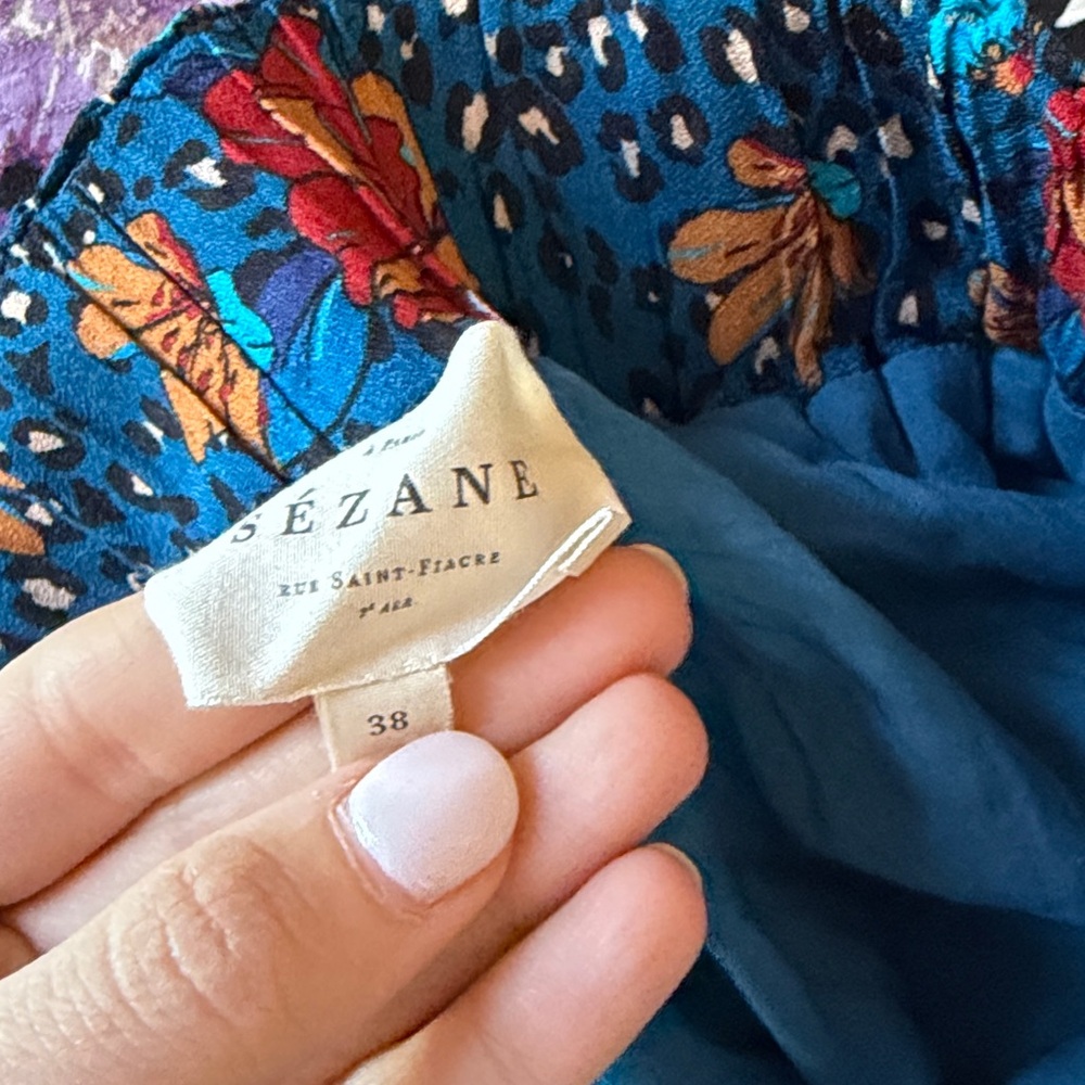 Sezane Navy Floral Midi Skirt with Red and Orange Blossoms - Picture 7 of 7